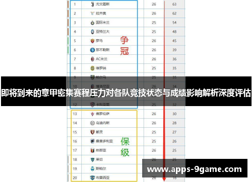 即将到来的意甲密集赛程压力对各队竞技状态与成绩影响解析深度评估